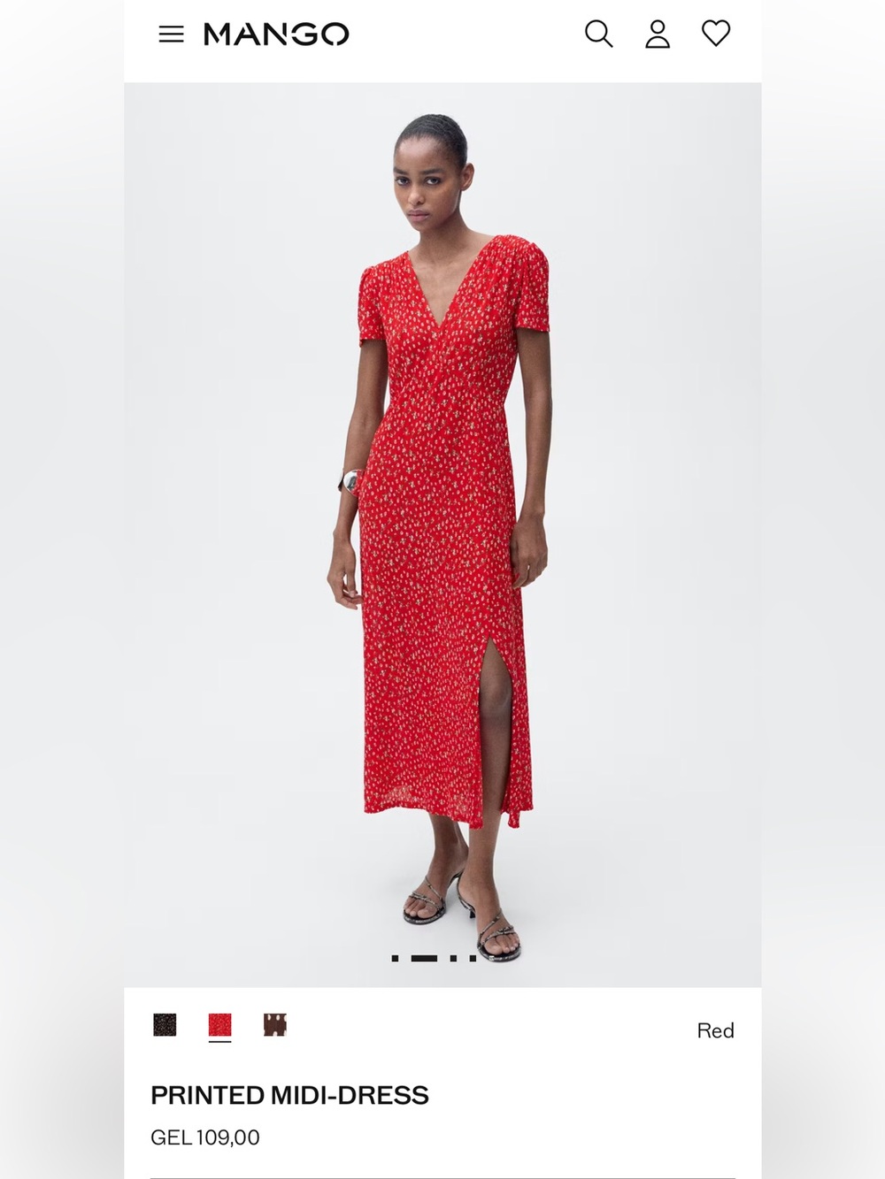 Mango Red Printed Midi Dress